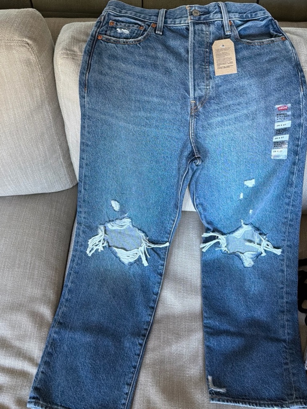 Levi's Blue Women's Straight ankle Leg Distressed Jeans Size 29x27